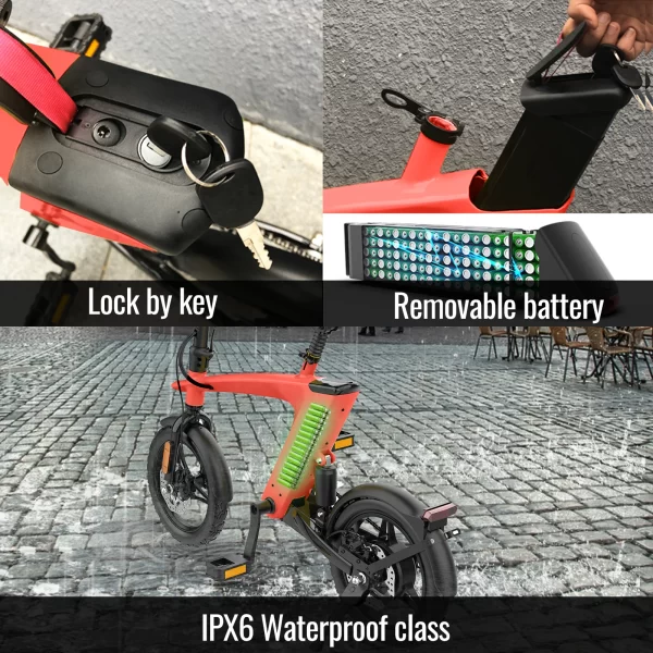 KIXIN SUNNIGOO Electric Fat Tire Bike 20MPH For Adults 40Miles Pedal-Assist 360Wh IPX6 Removable Battery 14" Folding Ebike - Image 3