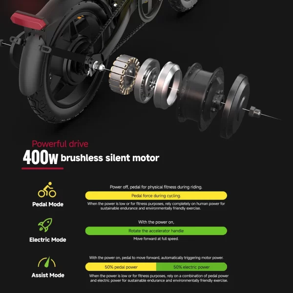 KIXIN SUNNIGOO Electric Fat Tire Bike 20MPH For Adults 40Miles Pedal-Assist 360Wh IPX6 Removable Battery 14" Folding Ebike - Image 6