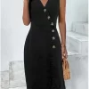 Women Denim Sexy Dress Summer Sleeveless Casual Thin V-neck Button Lady Slim Elegant New Hotsweet Fashion Pencil Clothing - Image 7