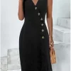 Women Denim Sexy Dress Summer Sleeveless Casual Thin V-neck Button Lady Slim Elegant New Hotsweet Fashion Pencil Clothing - Image 4