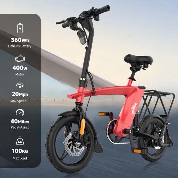 KIXIN SUNNIGOO Electric Fat Tire Bike 20MPH For Adults 40Miles Pedal-Assist 360Wh IPX6 Removable Battery 14" Folding Ebike - Image 7