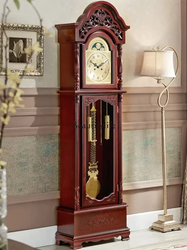 Solid Wood Classical Standing Grandfather Clock Chinese Floor European Style Living Room Time Reporting Mechanical Clock - Image 2