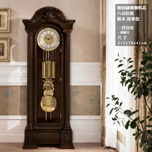 German Hermle Movement European the Grandfather Clock Mechanical Living Room Clock Solid Wood Carved Classical Copper Bell - Image 9
