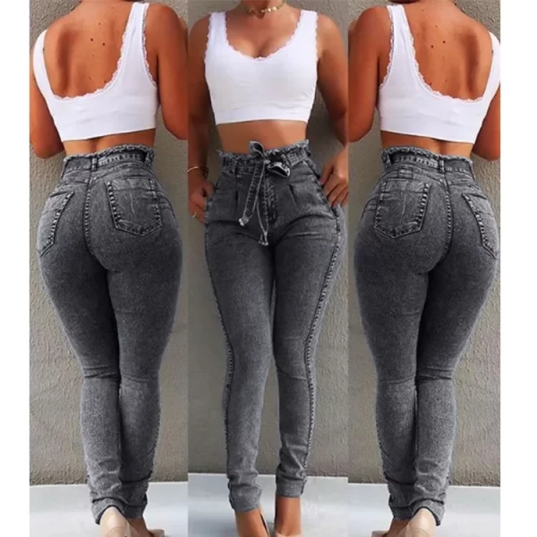Women Spring/fall New Sweet Casual Denim Sweatwear Autumn Ladies Fashion Soft Solid High Waist Jeans Full Length Pencil Pants