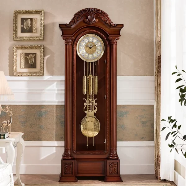 German Hermle Movement European the Grandfather Clock Mechanical Living Room Clock Solid Wood Carved Classical Copper Bell - Image 8