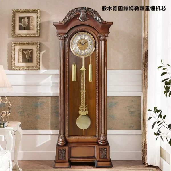 German Hermle Movement European the Grandfather Clock Mechanical Living Room Clock Solid Wood Carved Classical Copper Bell - Image 13