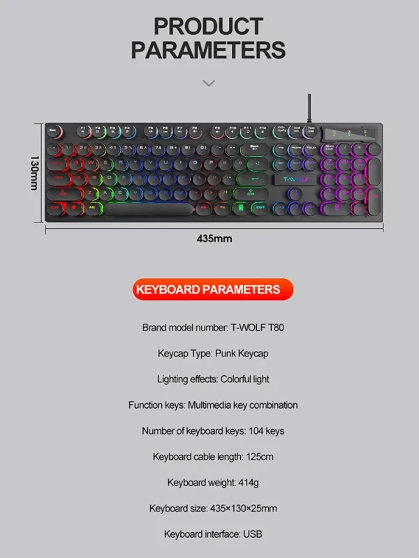 Shadow mechanical feeling, keyboard, desktop computer, laptop, esports game, illuminated wired keyboard - Image 3