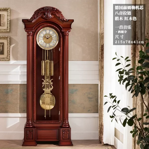 German Hermle Movement European the Grandfather Clock Mechanical Living Room Clock Solid Wood Carved Classical Copper Bell - Image 14