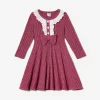 PatPat Family Matching Knit Long-sleeve Color-block/Solid Tops and Lace Hem Dresses Sets - Image 2