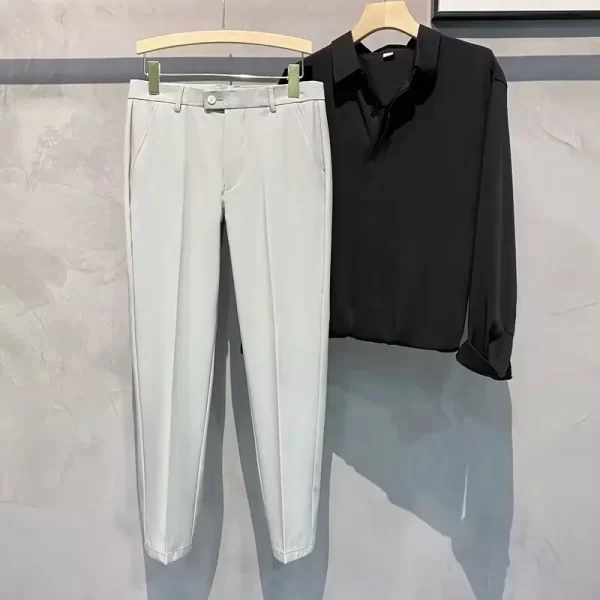 Spring Autumn Men's Business Draped Straight-leg Slim Fit Casual Nine-point Suit Pants Smooths Silhouette Simple Color Trendy - Image 3