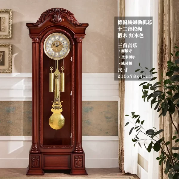 German Hermle Movement European the Grandfather Clock Mechanical Living Room Clock Solid Wood Carved Classical Copper Bell - Image 10