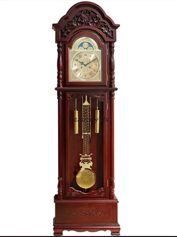 Solid Wood Classical Standing Grandfather Clock Chinese Floor European Style Living Room Time Reporting Mechanical Clock
