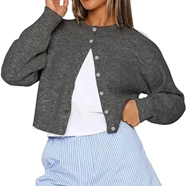 Retro Cropped Knit Cardigan - Image 10