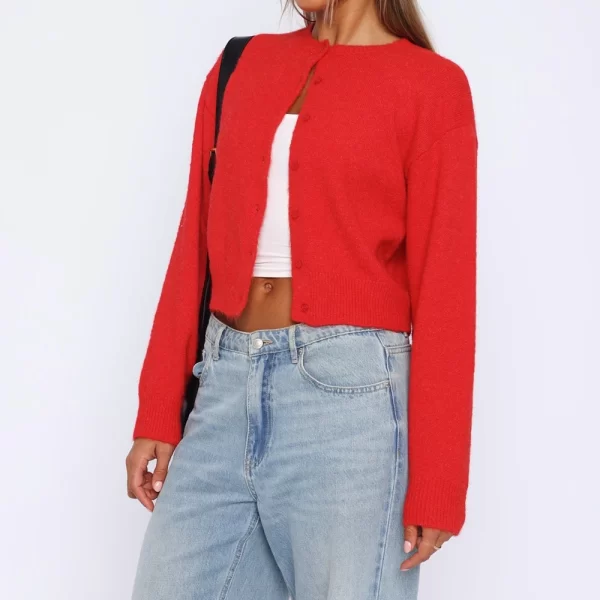 Retro Cropped Knit Cardigan - Image 13