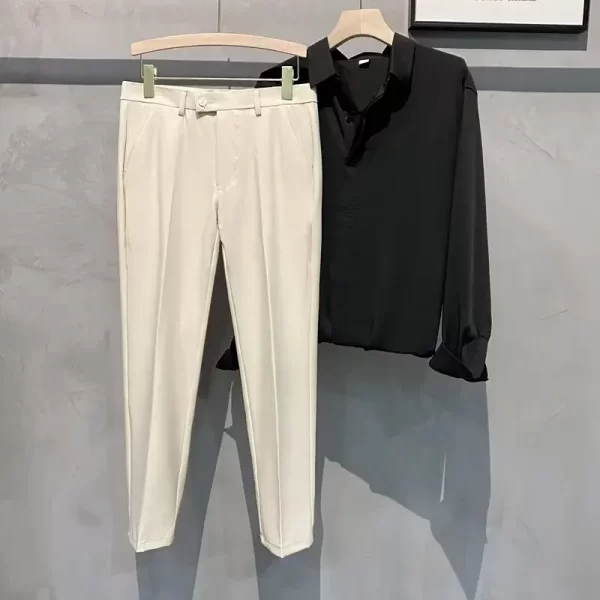 Spring Autumn Men's Business Draped Straight-leg Slim Fit Casual Nine-point Suit Pants Smooths Silhouette Simple Color Trendy - Image 8