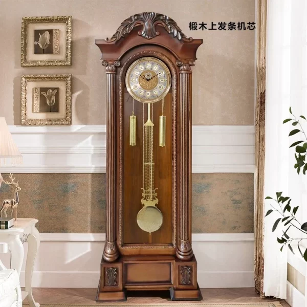 German Hermle Movement European the Grandfather Clock Mechanical Living Room Clock Solid Wood Carved Classical Copper Bell - Image 6