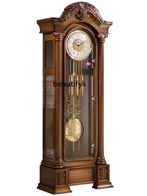 German Hermle Movement European the Grandfather Clock Mechanical Living Room Clock Solid Wood Carved Classical Copper Bell - Image 5