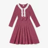 PatPat Family Matching Knit Long-sleeve Color-block/Solid Tops and Lace Hem Dresses Sets - Image 9