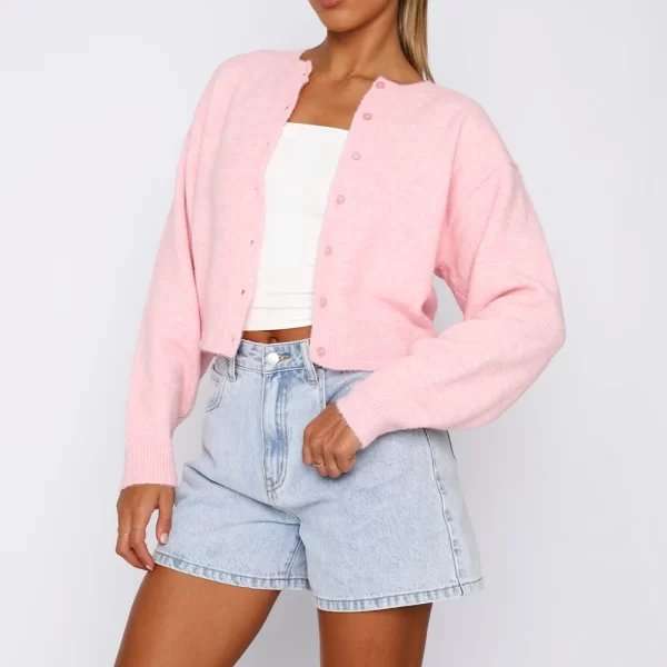Retro Cropped Knit Cardigan - Image 12