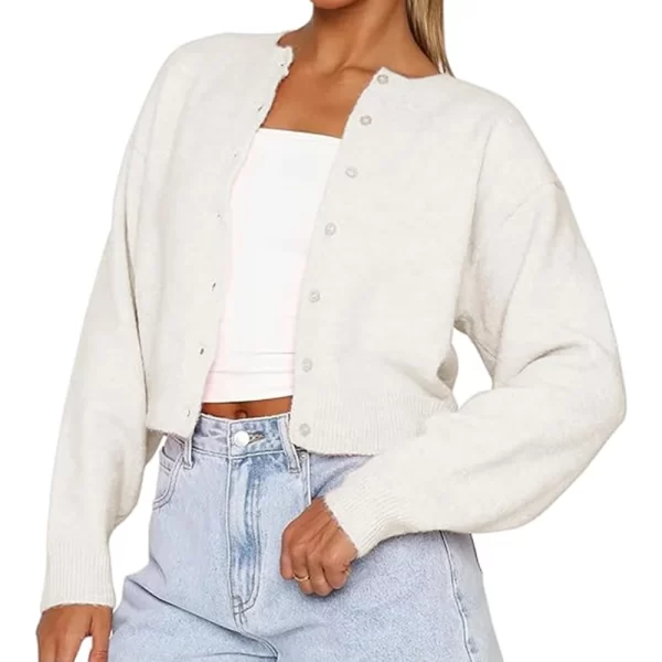 Retro Cropped Knit Cardigan - Image 11
