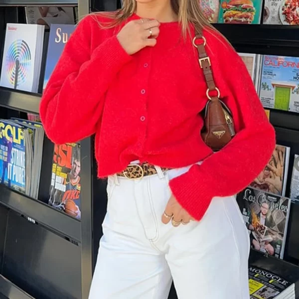 Retro Cropped Knit Cardigan - Image 2