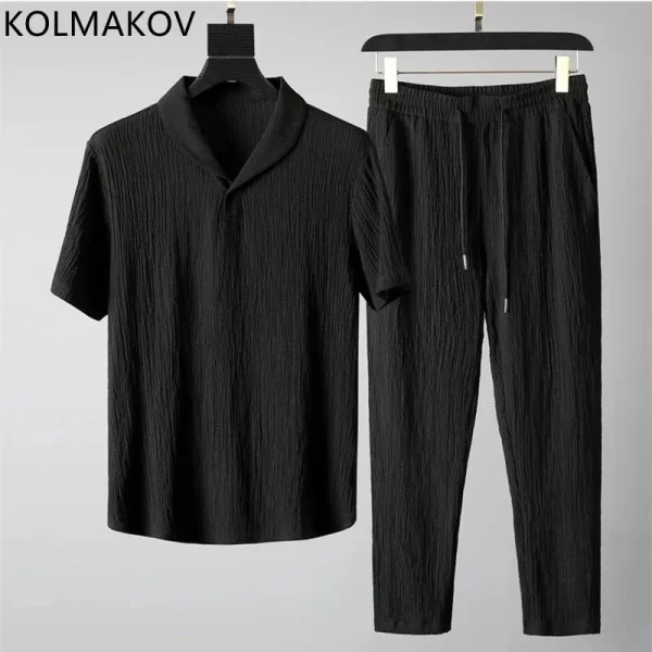 (Shirt+Trousers) 2024 Summer new arrival Men Fashion Classic Shirt men Business Casual Shirts Men A Set Of Clothes Size M-4XL - Image 2