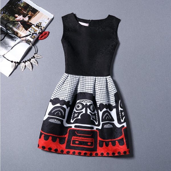 Printed Vintage Sexy Sleeveless Party Mini Dress 2021 Women Autumn Winter Bottoming Vest Mini Dress Elegant Office Ladies Dress - Image 19