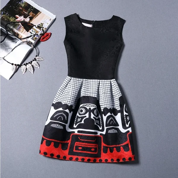 Printed Vintage Sexy Sleeveless Party Mini Dress 2021 Women Autumn Winter Bottoming Vest Mini Dress Elegant Office Ladies Dress