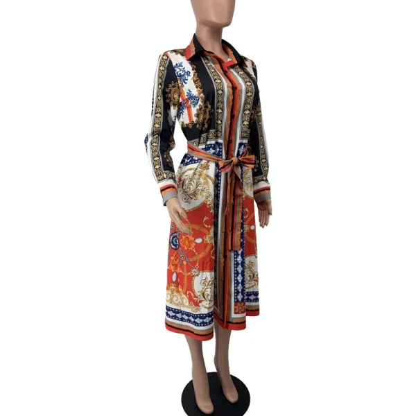 2020 Spring Summer Mid Calf Dress Long Sleeve Print Casual Beach Sashes Bandage Night Club Party Loose Midi Shirt Dresses GL887 - Image 18