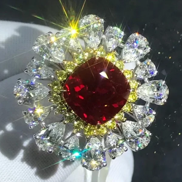 WUIHA Luxury Solid 9K White Gold 3EX 6CT VVS Ruby Gemstone Real Moissanite Diamond Wedding Engagement Ring Fine Jewelry With GRC - Image 2