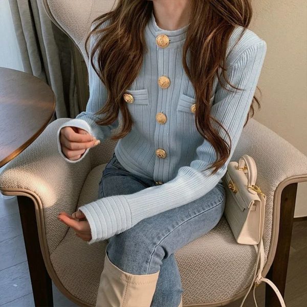 Korobov Elegant OL Long Sleeve O Neck Women Sweaters 2022 New Autumn Winter Button Korean Fashion Cropped Cardigan Suéteres - Image 8