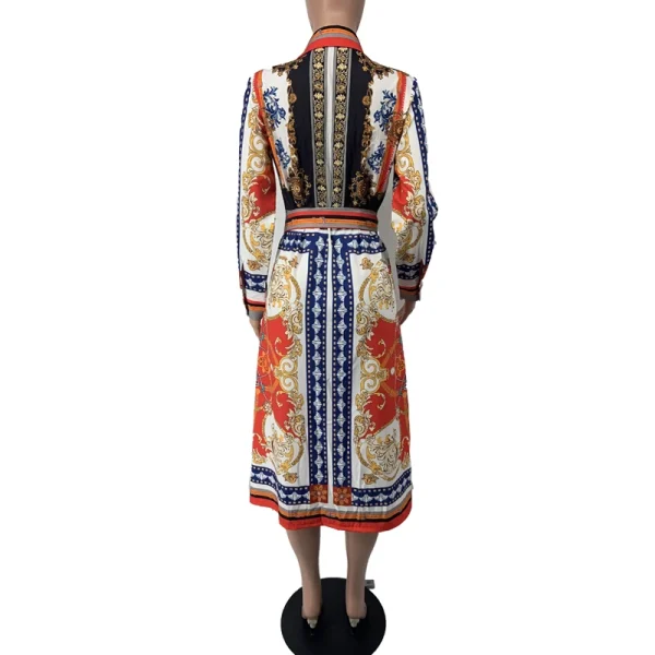 2020 Spring Summer Mid Calf Dress Long Sleeve Print Casual Beach Sashes Bandage Night Club Party Loose Midi Shirt Dresses GL887 - Image 20