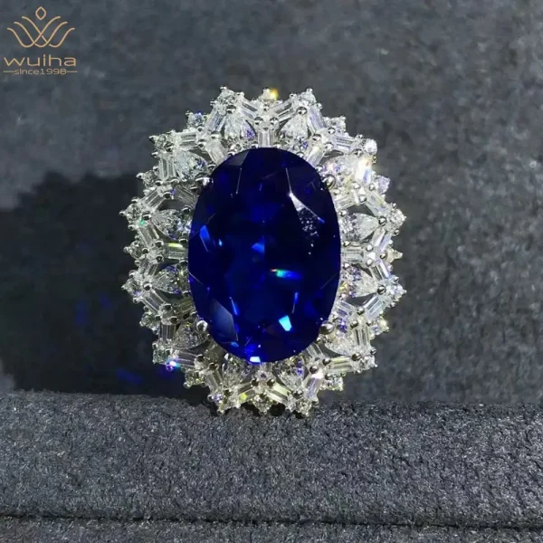 WUIHA Vintage 925 Sterling Silver 3EX Oval 8 CT VVS Sapphire Created Moissanite Wedding Engagement Customized Ring Fine Jewelry
