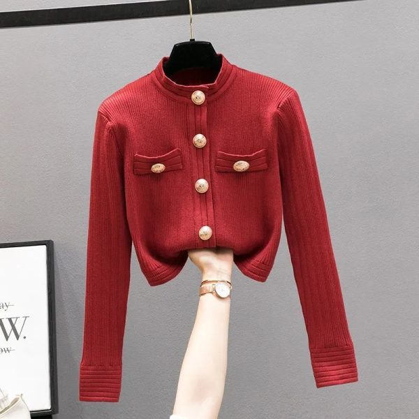 Korobov Elegant OL Long Sleeve O Neck Women Sweaters 2022 New Autumn Winter Button Korean Fashion Cropped Cardigan Suéteres - Image 15