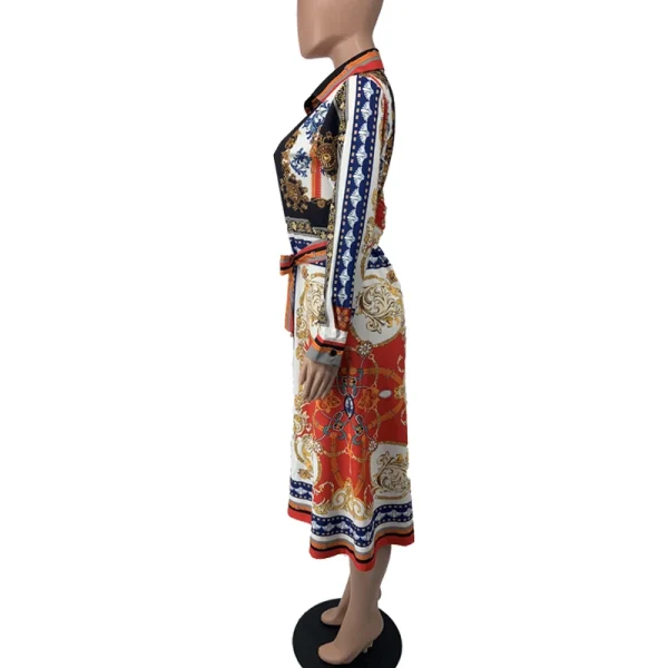 2020 Spring Summer Mid Calf Dress Long Sleeve Print Casual Beach Sashes Bandage Night Club Party Loose Midi Shirt Dresses GL887 - Image 19