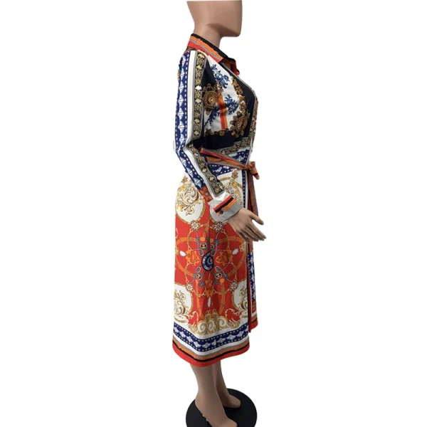 2020 Spring Summer Mid Calf Dress Long Sleeve Print Casual Beach Sashes Bandage Night Club Party Loose Midi Shirt Dresses GL887 - Image 17