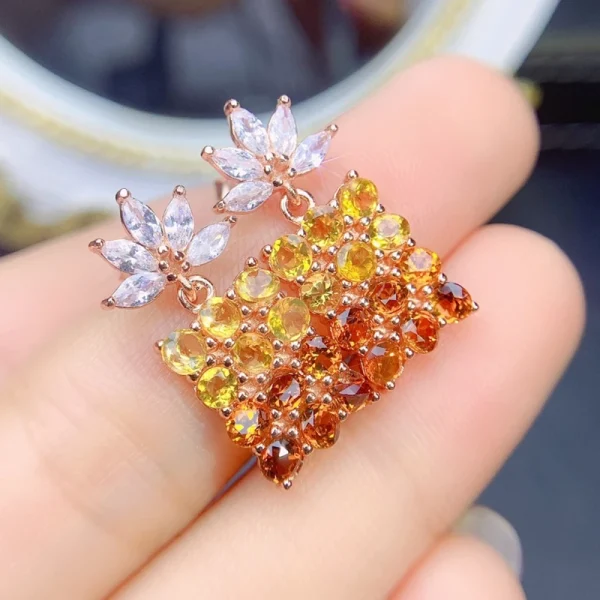 Natural real citrine luxury flower drop earring 3*3mm 0.15ct*24pcs gemstone 925 sterling silver Fine jewelry J22841 - Image 5