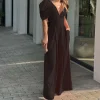 Plus Size Women's Fashion and Wlegant Jumpsuit Short Sleeve Tied Detail Backless Hollow Out Waist High Waist Wide Leg Jumpsuit - Image 4