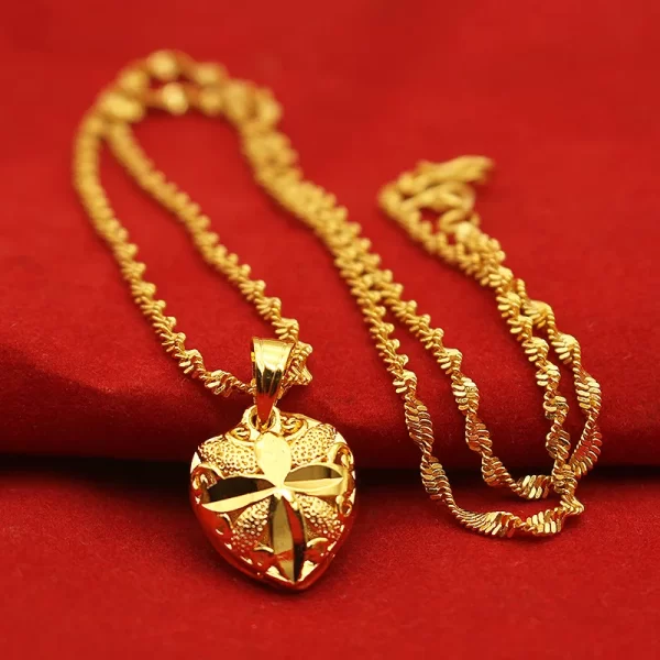 Color 18k Gold Necklace Short Chain Lovely Collarbone for Women Party Fine Jewelry Gift Real 24k 999 Yellow Gold Plated Pendant - Image 17