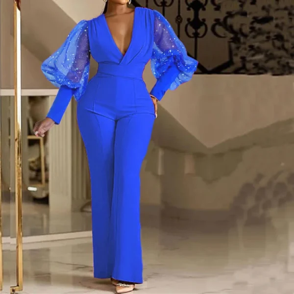 Ladies Elegant Office Jumpsuit Romper For Women 2023 High Waist Wedding Overalls Sequins Bodycon Long Sleeve Party Jumpsuit Club - Image 34
