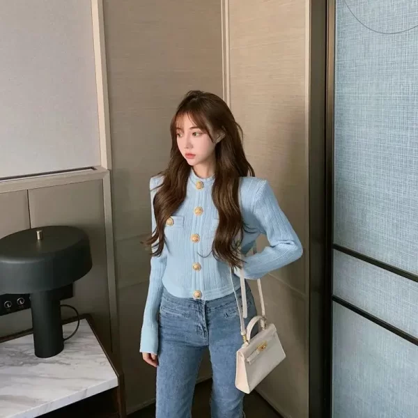 Korobov Elegant OL Long Sleeve O Neck Women Sweaters 2022 New Autumn Winter Button Korean Fashion Cropped Cardigan Suéteres - Image 5