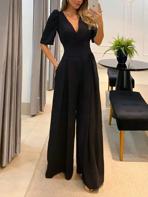 Jump Suits For Women Spring Autumn New Fashion V-neck Solid Color Temperament High Waist Women's Wide Leg Jumpsuit Streetwear - Image 7