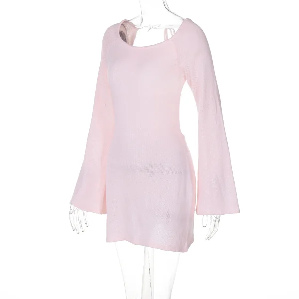 Autumn Knitted Women's High Street Open Back Lace up Long Sleeve Wrapped Mini Party Dress Beach Cocktail Street Dress - Image 8