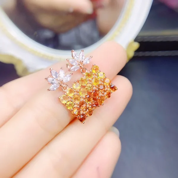 Natural real citrine luxury flower drop earring 3*3mm 0.15ct*24pcs gemstone 925 sterling silver Fine jewelry J22841 - Image 6