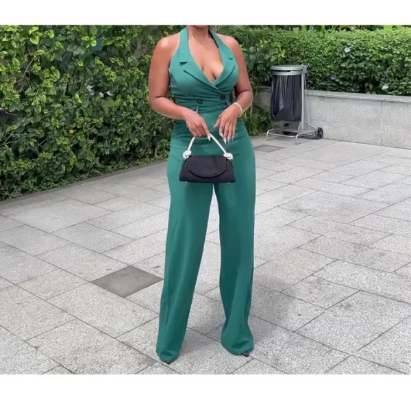 High Waist Jumpsuit Women's Clothing 2024 Summer New Hanging Neck Open Back Pocket Casual Sleeveless Y2k Jump Suits for Female - Image 11