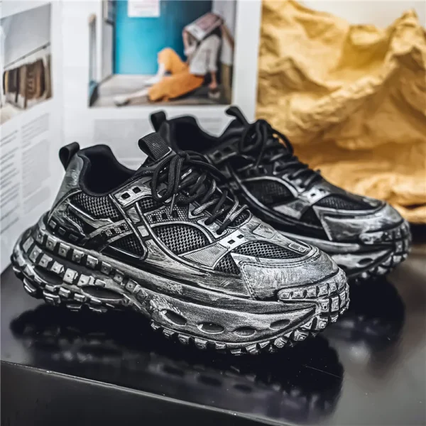 European men's shoes autumn new mesh sports shoes thick soled fashionable height increasing shoes retro breathable casual shoes - Image 6