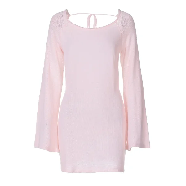 Autumn Knitted Women's High Street Open Back Lace up Long Sleeve Wrapped Mini Party Dress Beach Cocktail Street Dress - Image 11
