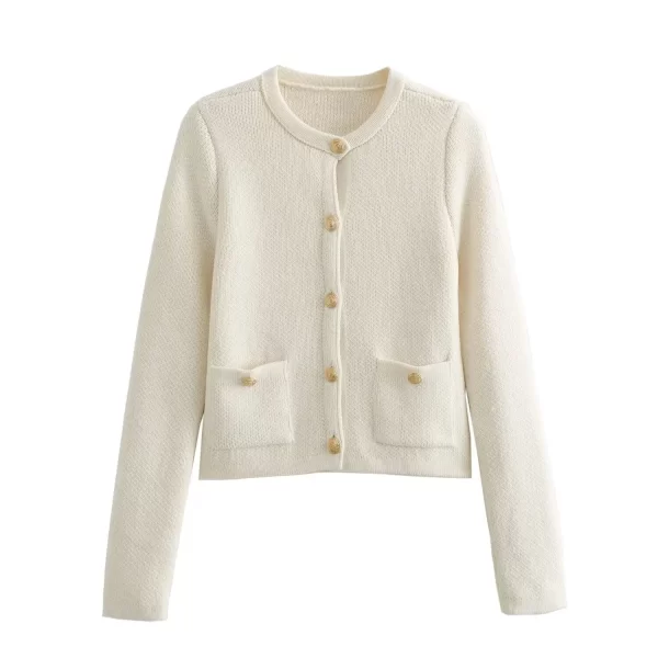 Women's thin knitted female cardigan jacket 2024 summer long-sleeved O-neck slim sweater female short top Y2K short jacket - Image 3