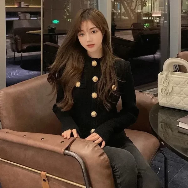 Korobov Elegant OL Long Sleeve O Neck Women Sweaters 2022 New Autumn Winter Button Korean Fashion Cropped Cardigan Suéteres - Image 6