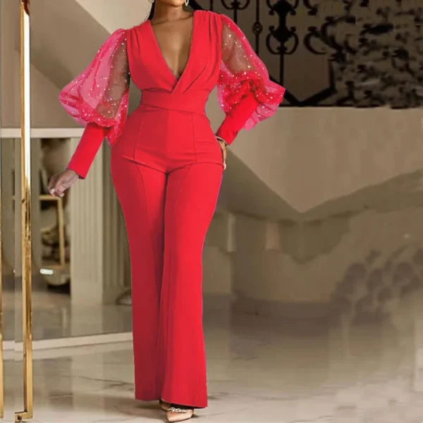 Ladies Elegant Office Jumpsuit Romper For Women 2023 High Waist Wedding Overalls Sequins Bodycon Long Sleeve Party Jumpsuit Club - Image 8
